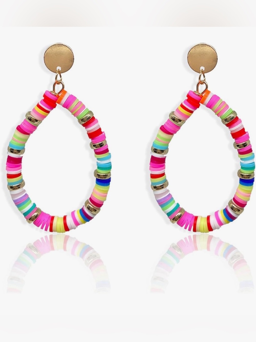 Colorful Multicolor Bead Hoop Earrings - Women Jewelry